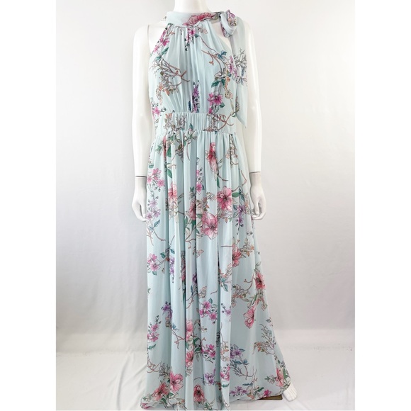 Monique Lhuillier Bridesmaids Gown Blue Floral PARKER Maxi Dress Size 8 New  Women
